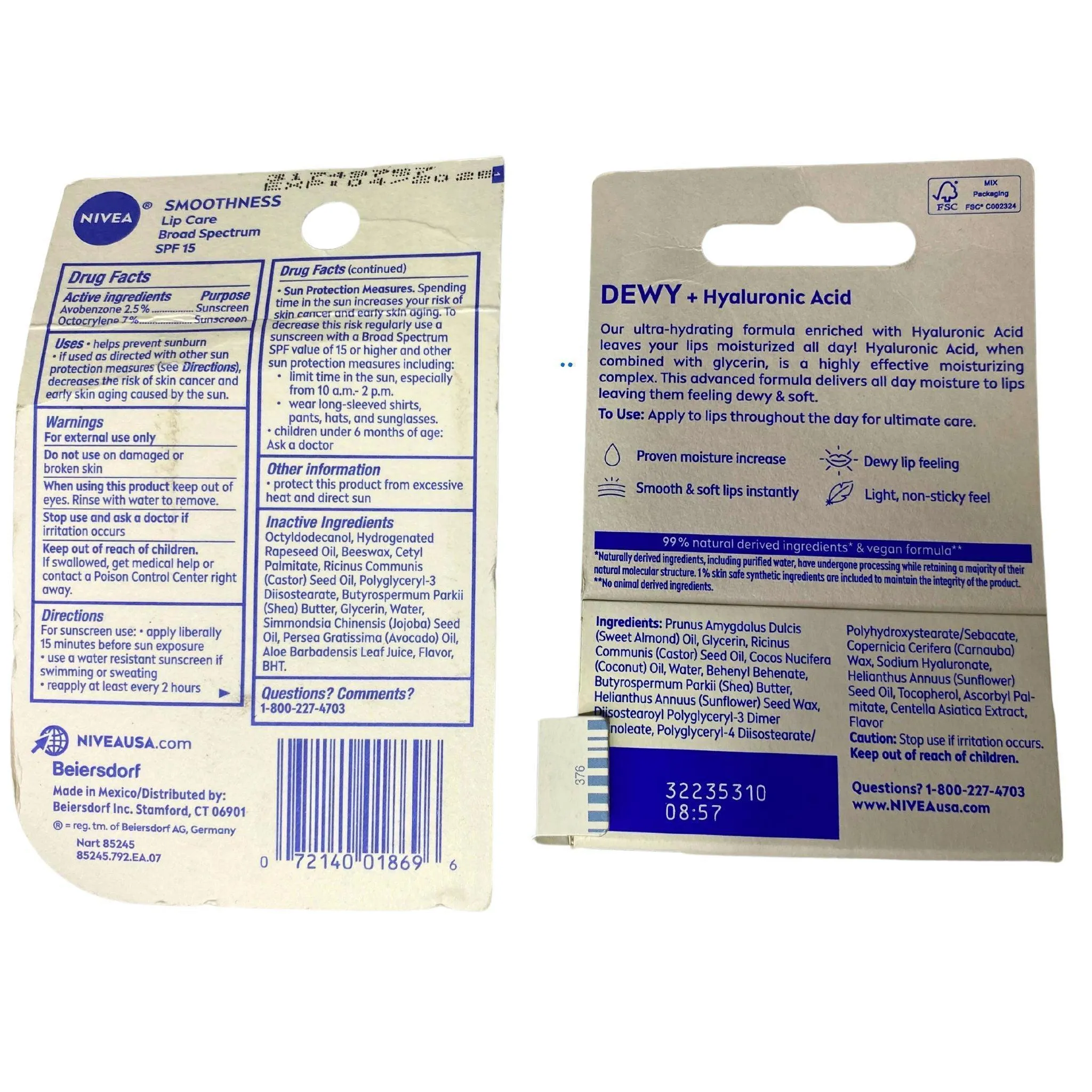 Nivea Dewy   Hyaluronic Acid 0.18OZ SINGLE & Nivea All Day TWO PACK 0.17OZ (108 Pcs Lot)