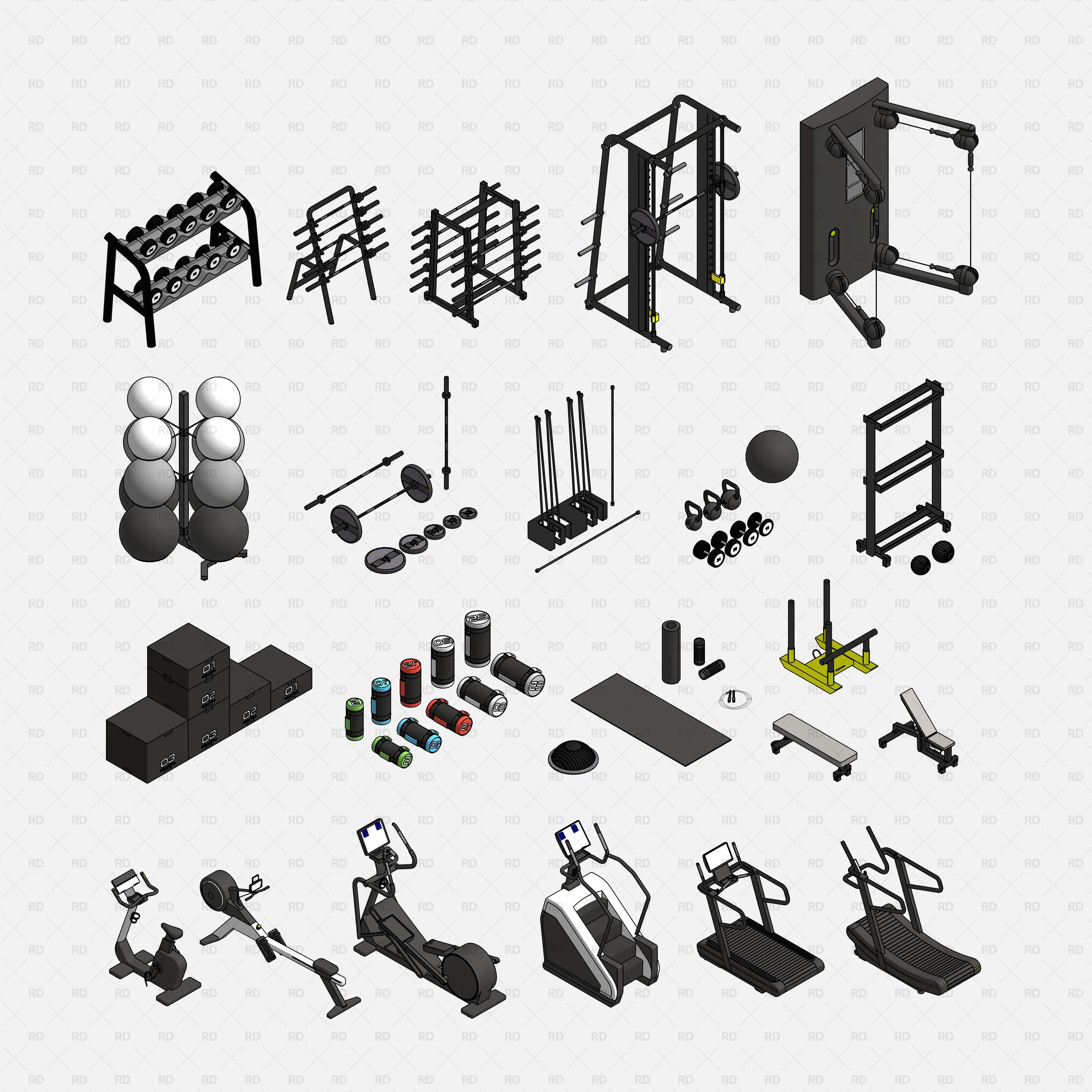 Revit Gym Equipment 01 - Cardio and Functional Training
